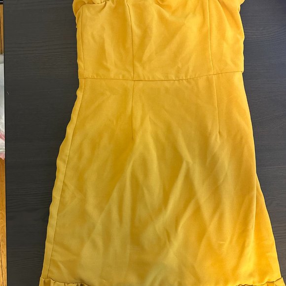 Lulu's Leeanne Golden Yellow Strapless Ruffled Bodycon Dress in mustard (size M) - Picture 2 of 4